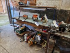 Metal Framed Wooden Top Workbench (Reserve Removal unitl contents cleared)Please read the