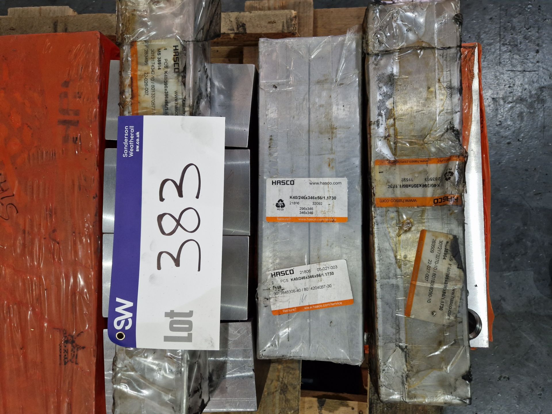 Pallet containing Four Blocks of H13 Steel, HASCO MS43383 Mild Steel, HASCO Steel Blocks, - Image 3 of 4