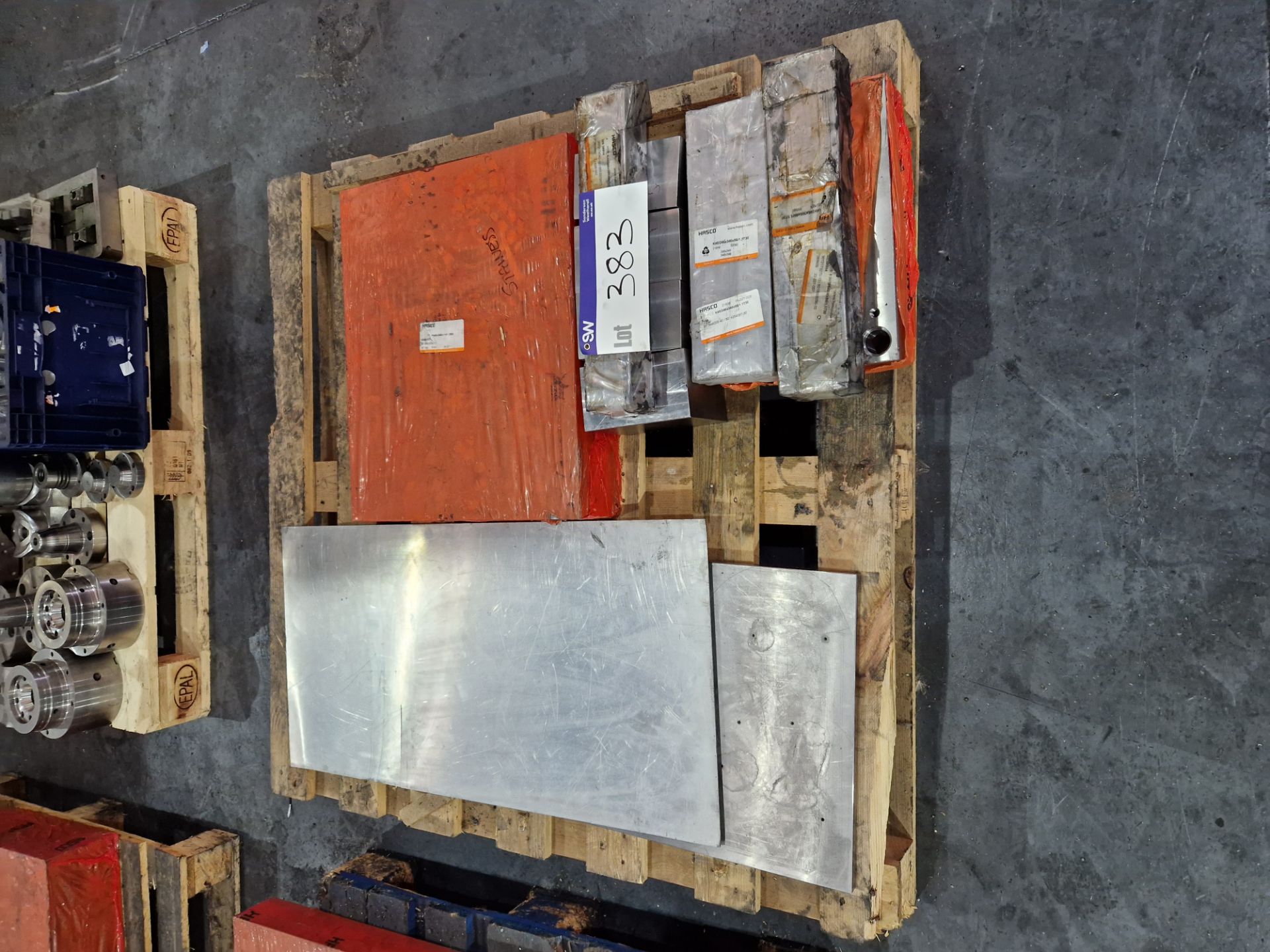 Pallet containing Four Blocks of H13 Steel, HASCO MS43383 Mild Steel, HASCO Steel Blocks,