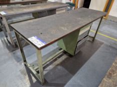 Metal Framed Wooden Top Pedestal Workbenches, Approx. 2m x 0.7m x 0.85mPlease read the following