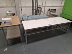 Two Various Steel Framed Workbenches, Mobile Steel Framed Two Tier Bench & Two Steel Framed Bin