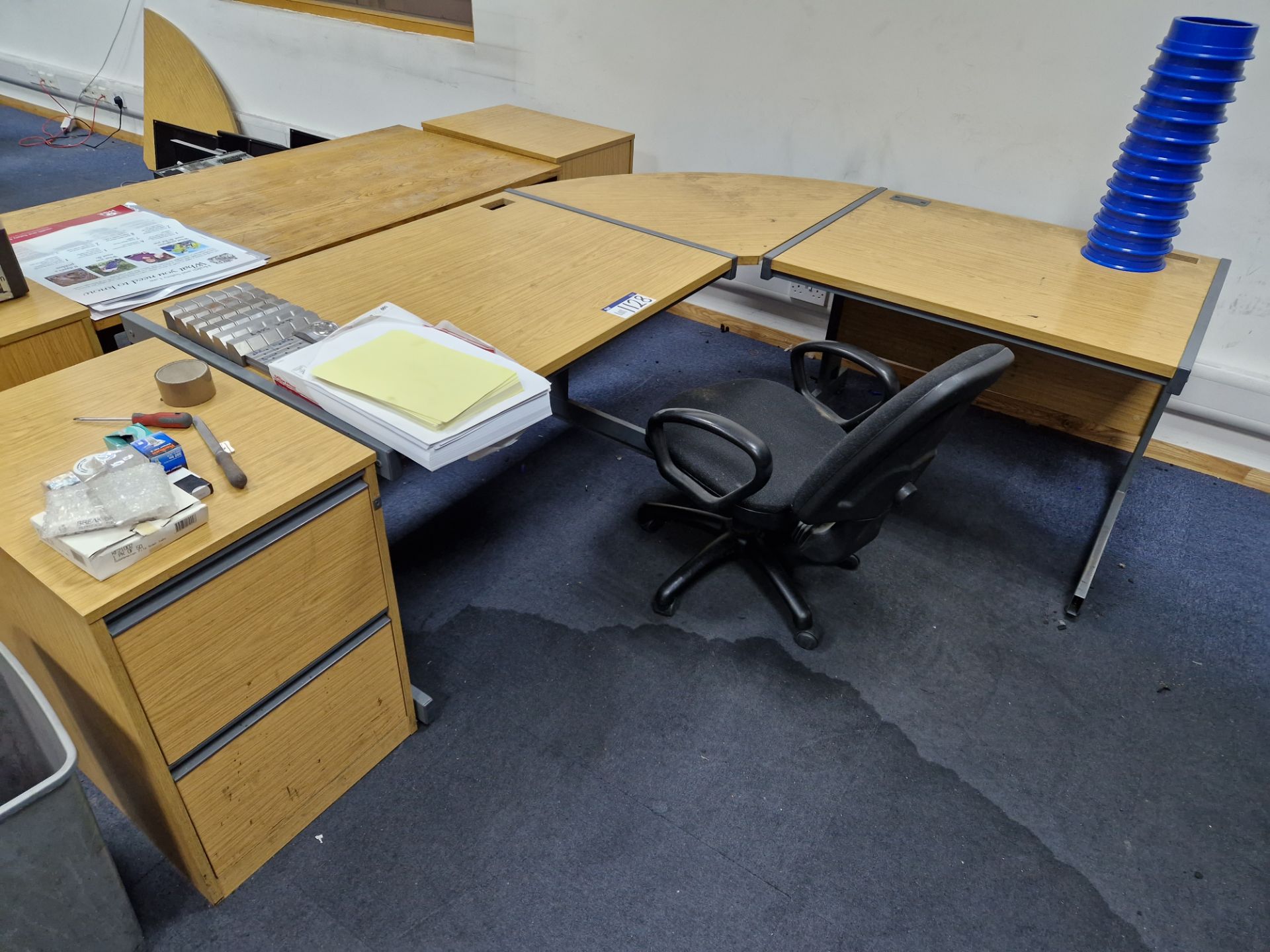 Light Oak Veneer Cantilever Framed Workstation, with desk, three x two drawer filing cabinets and