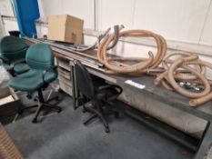 Steel Framed Workbench, Steel Framed Workdesk, Mobile Trolley & Four Swivel ChairsPlease read the