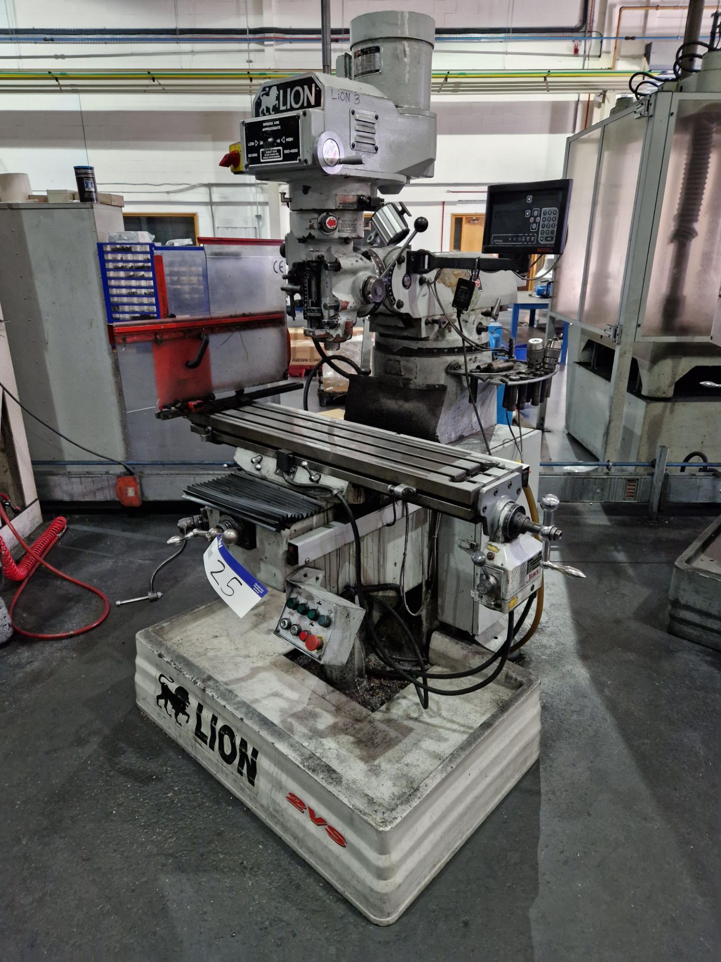 LION 2VS Universal Head Milling Machine with NEWALL DP 700 Digital Read Out, c/w 2 Tool Holders