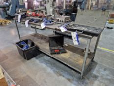 Two Tier Steel Framed Wooden Top Workbench, Approx. 2.4m x 0.8m x 0.9mPlease read the following