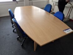 Boardroom Table, 2.4m x 1.3m, with four blue upholstered chairsPlease read the following important