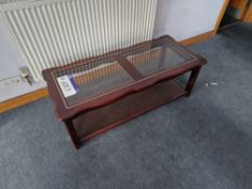 Glass Topped Wooden Coffee Table, approx. 1.2m x 0.5mPlease read the following important notes:-
