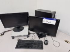 HP Z220 Workstation PC, with Intel Xeon processor, two flat screen monitors, keyboard and