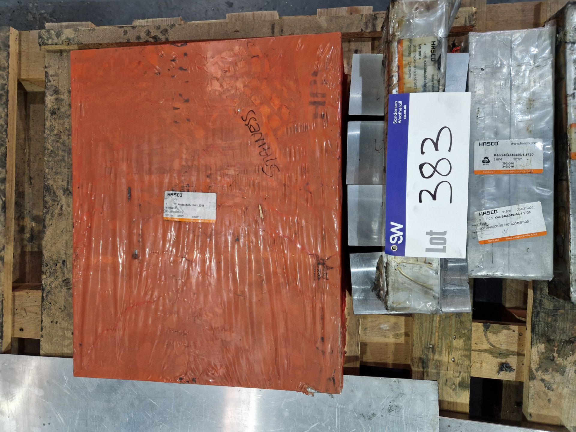 Pallet containing Four Blocks of H13 Steel, HASCO MS43383 Mild Steel, HASCO Steel Blocks, - Image 2 of 4