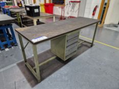 Metal Framed Wooden Top Pedestal Workbenches, Approx. 2m x 0.7m x 0.85mPlease read the following