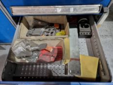 Sliding Door Lockable Tool Cabinet & Contents, including Tapping Collets, offcuts, etcPlease read