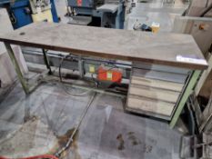 Metal Framed Wooden Top Pedestal Workbench, Approx 2m x 0.7m x 0.85mPlease read the following
