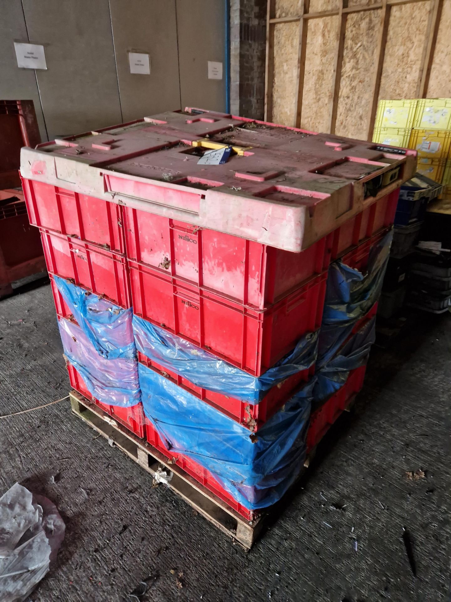 Three Pallets of Plastic Stacking Boxes, as lotedPlease read the following important notes:-