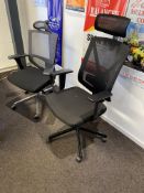 Two Black Fabric Upholstered Mesh Back Swivel ArmchairsPlease read the following important notes:-