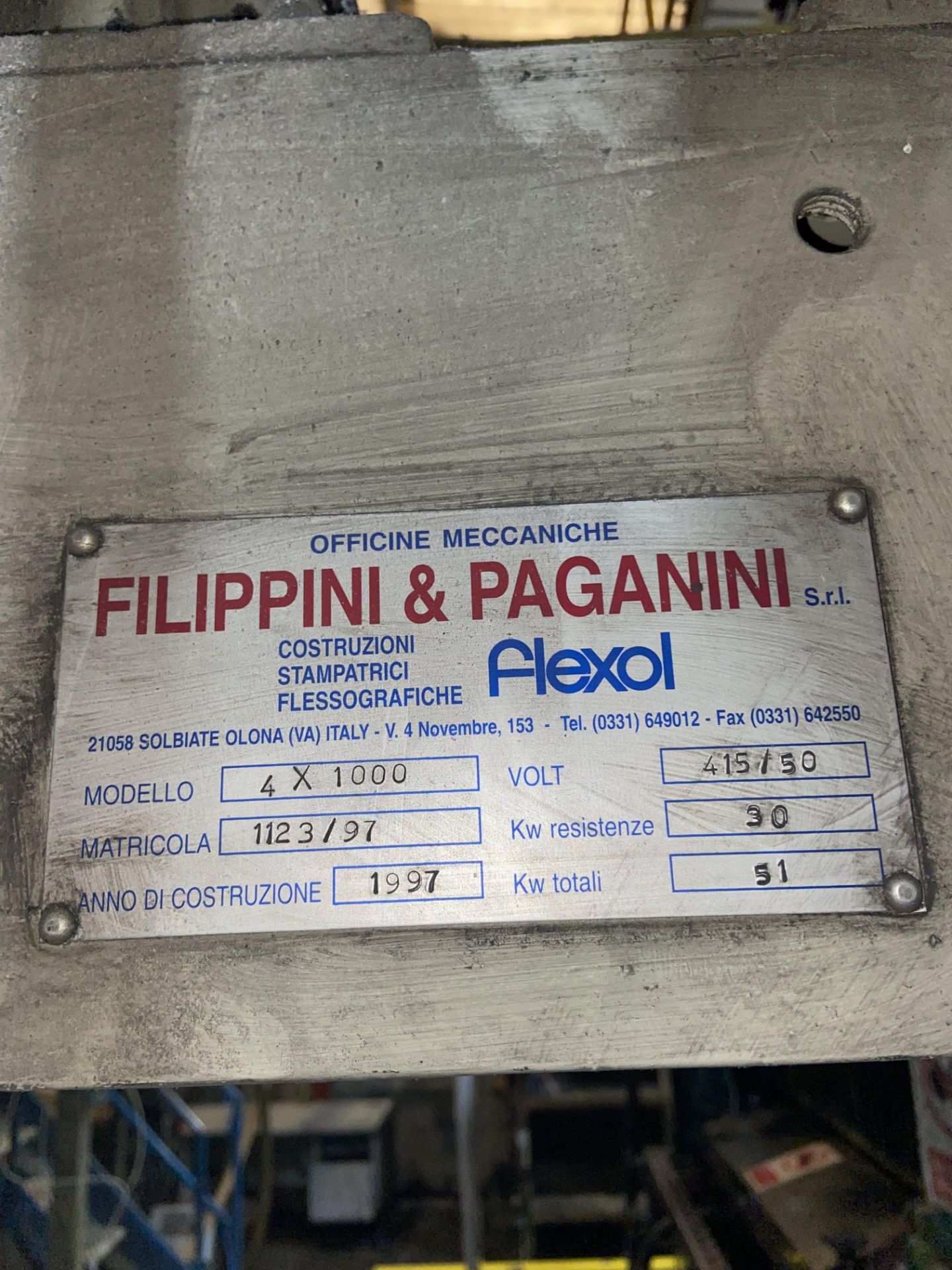 Filippini & Paganini 4x1000 FLEXOL FLEXOGRAPHIC INLINE PRINTING PRESS (press 2), serial no. - Image 8 of 16