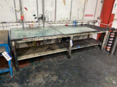 Steel Framed Bench, approx. 3m wide, with two glass panels to topPlease read the following important