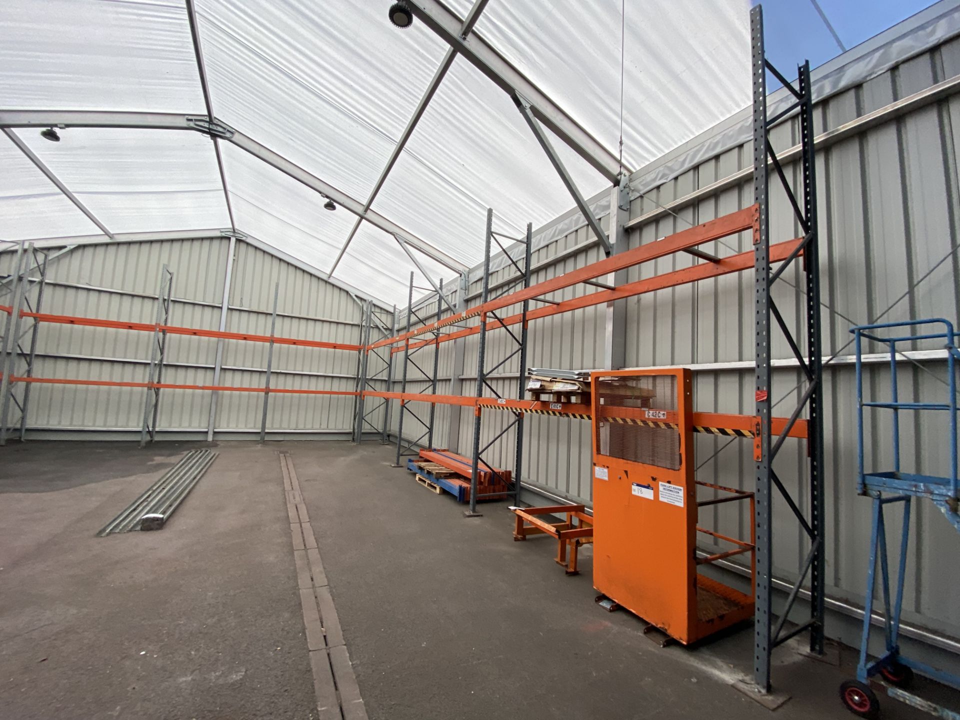 FOUR MAINLY GALVANISED STEEL PALLET RACKS, comprising three x three bay x two tier and one x - Image 4 of 5