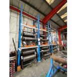 Three x Two Tier Pallet Racks, each approx. 1.8m x 1.1m x 4.9m high, with six print cylinder trolley