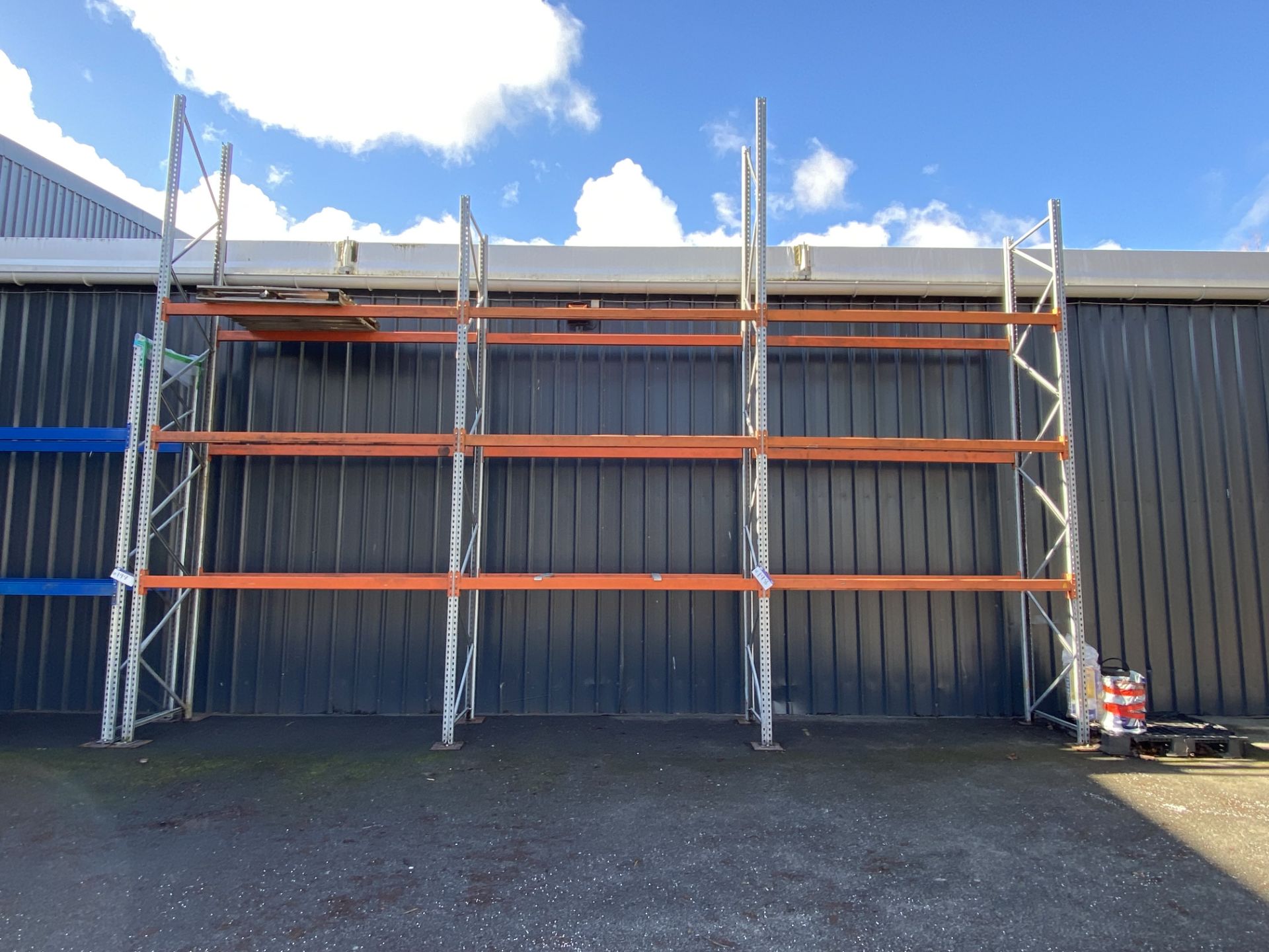 Dexion Galvanised Steel Framed Three Bay Three Tier Pallet Rack, approx. 8.2m long x 900mm x 4.9m