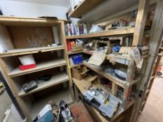 Contents of Store Room, including hand tools, wood working consumables, extension reels, tool boxes,