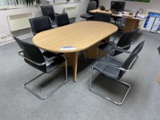 Oval Shaped Light Oak Laminated Boardroom Table, approx. 2m x 1m, with eight leather effect