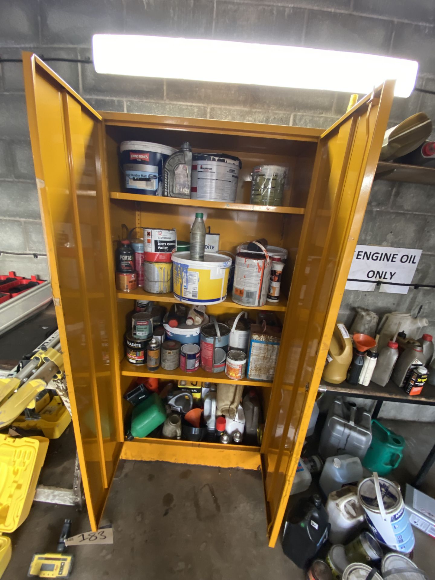 Double Door Steel Cabinet, with contents including mainly paints and glossPlease read the - Image 2 of 2