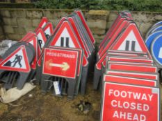 56 Assorted Road Signs to Include, Road Narrows, Roadworks and Footway Closed Signs(Lot located at