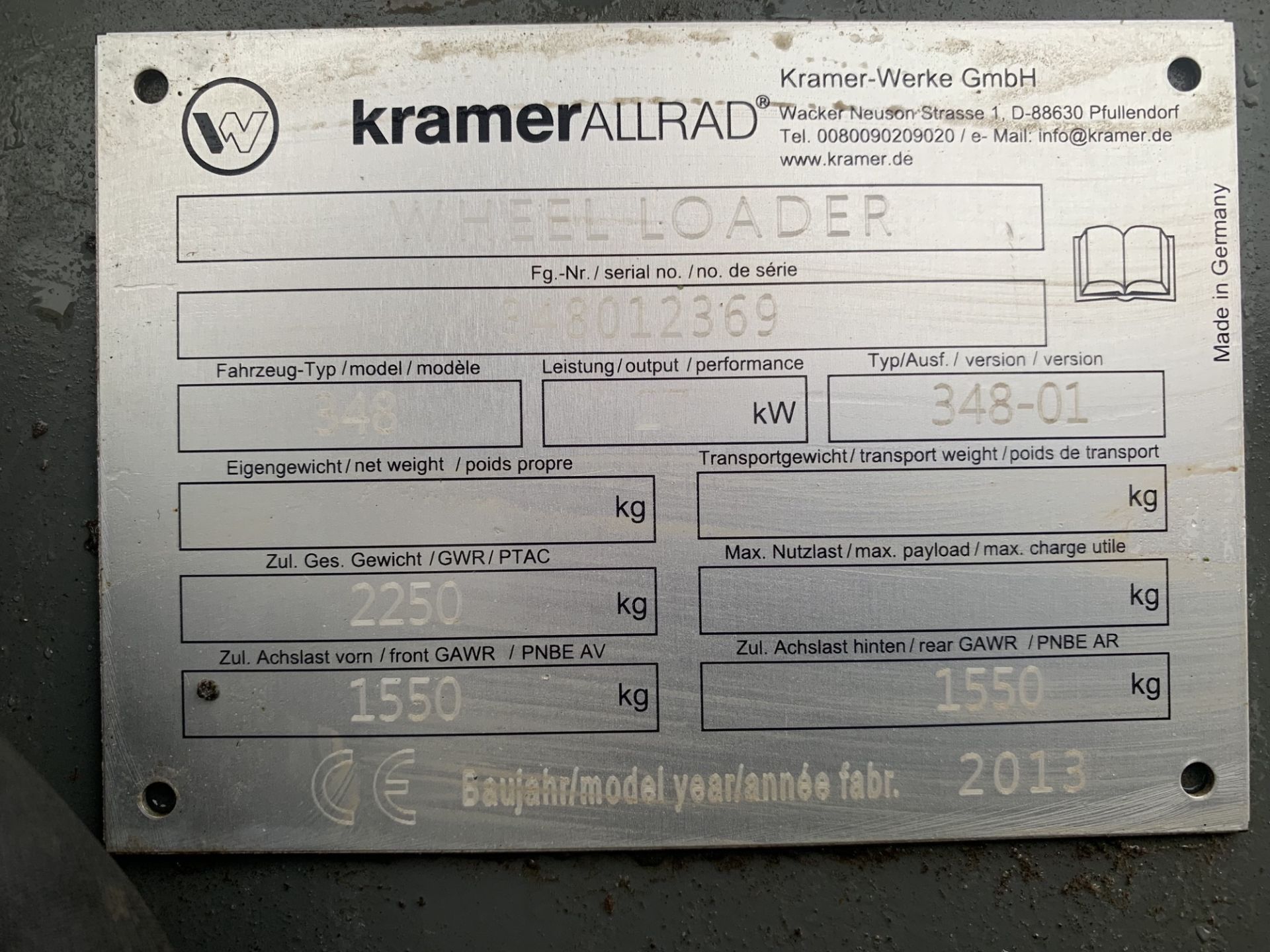Kramer Allrad 350 Wheeled Loading Shover, Registration Number: NK14KTO, Date of Registration: 18/ - Image 3 of 3