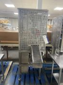 STAINLESS STEEL APPLE SPIKING MACHINE, approx. 1m x 650mm x 1.8m high overall, 240V, with fitted