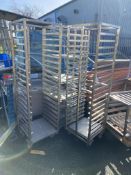 Four Stainless Steel Framed Mobile Tray Racks, each approx. 1.8m x 500mm x 530mmPlease read the