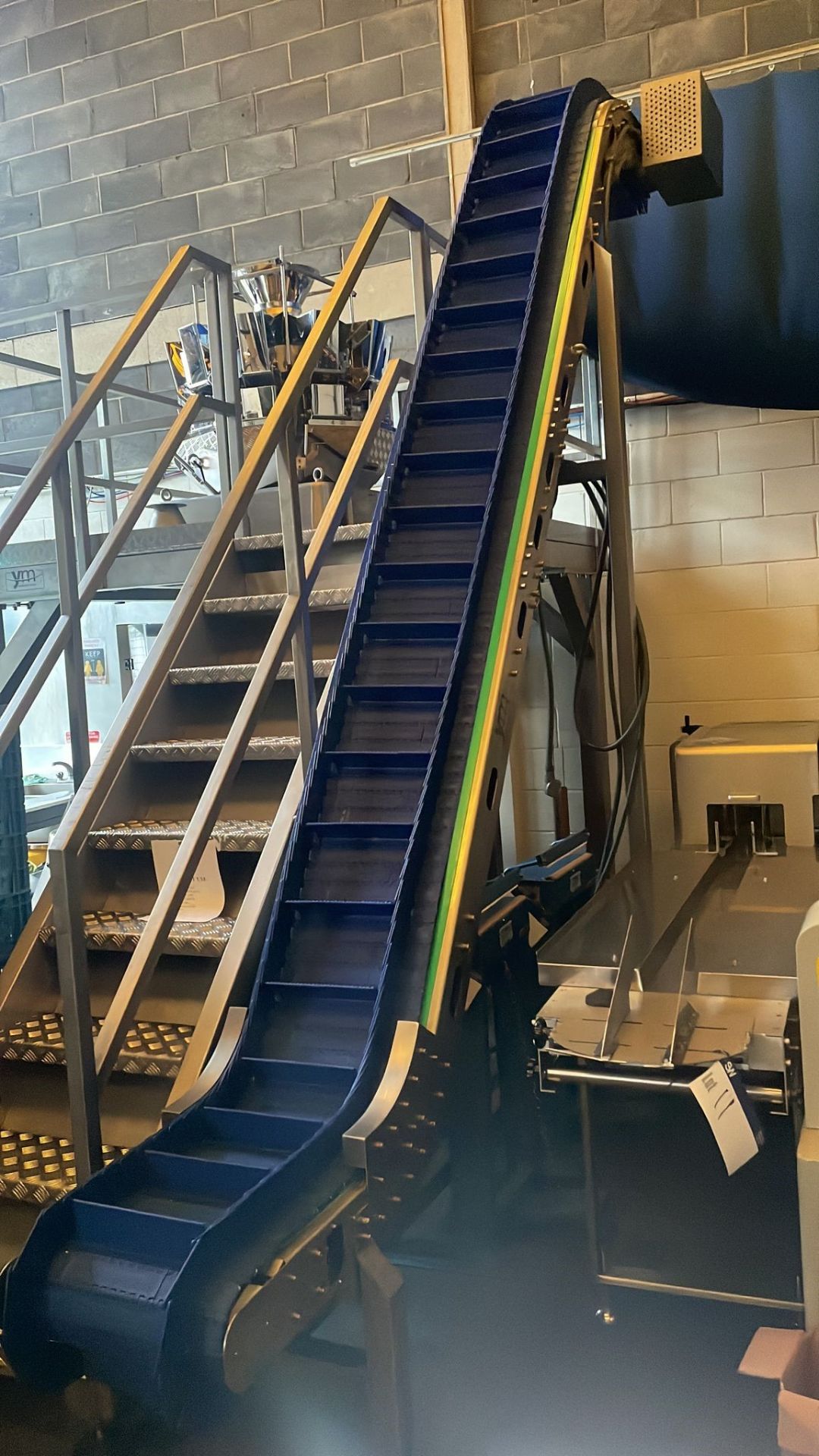 ELZ Stainless Steel Plastic Flighted Belt Elevator Conveyor, serial no. 50011013ELZ (please note –