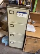 Oak Laminated Desk, with desk pedestal, shelving unit, four drawer steel filing cabinet and two