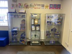 Three Glazed Front Mobile Display Cabinets (excluding contents)Please read the following important