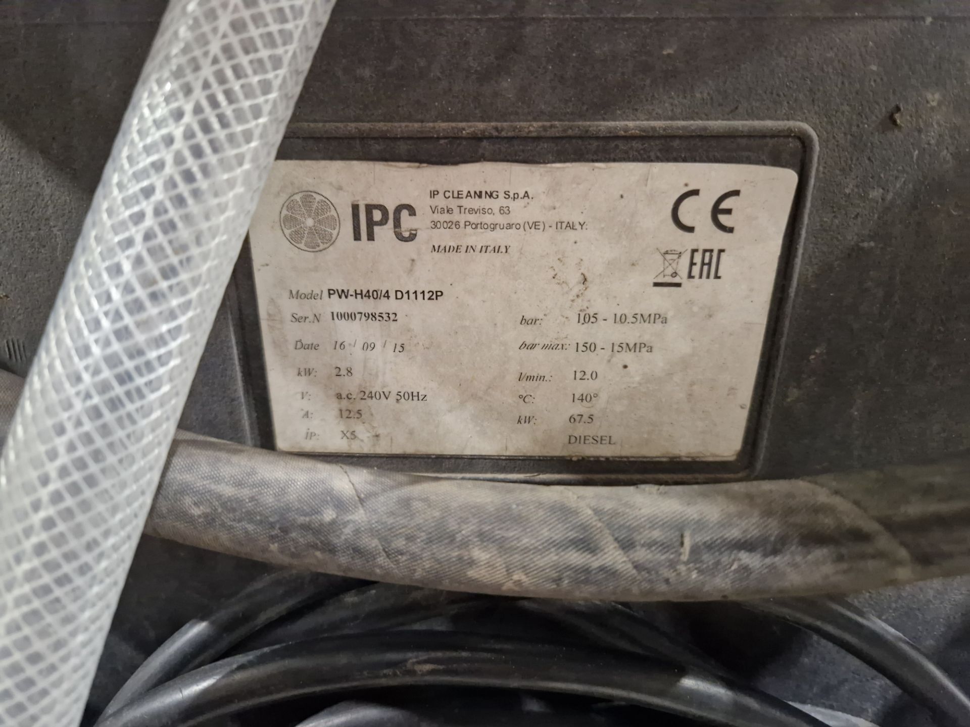 IPC PW-H40/4 D1112P Hot Water Diesel Pressure Washer, Serial No. 1000798532, YoM 2015Please read the - Image 4 of 4