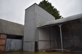 Three Compartment Bolted Sectional Steel Grain Storage Bin, approx. 8.5m x 3.2m x 7.7m deep overall,