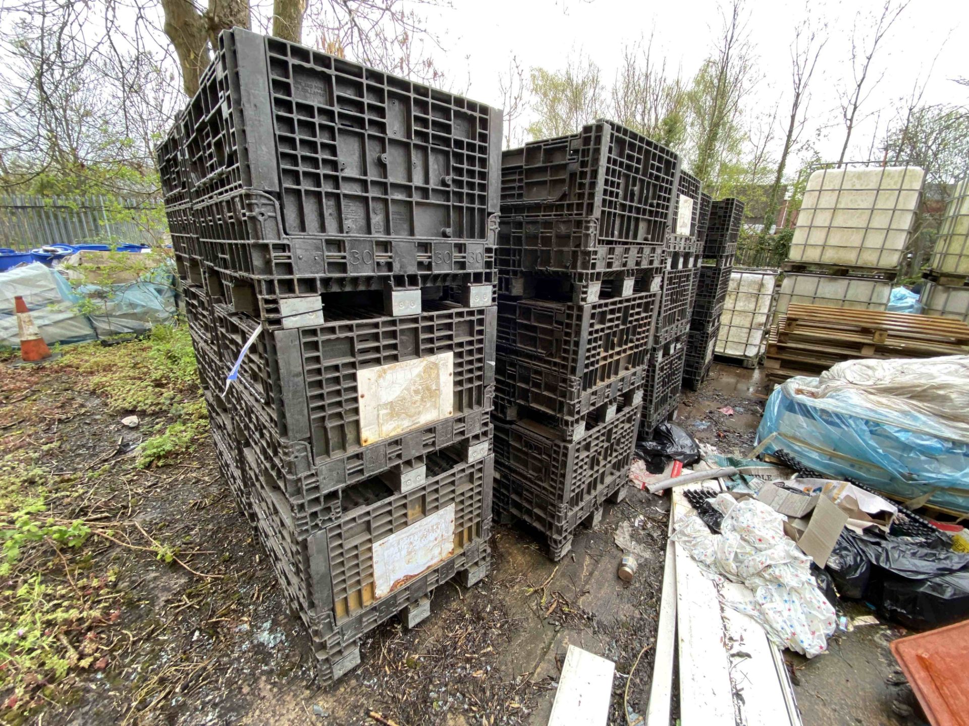 Approx. 30 Collapsible Side Plastic Crates, each approx. 750mm x 750mm x 400mm deep, with contents