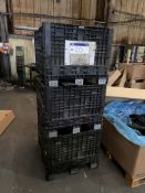 Five Collapsible Plastic Crates, mainly approx. 800mm x 800mm x 400mm deep, with product packing