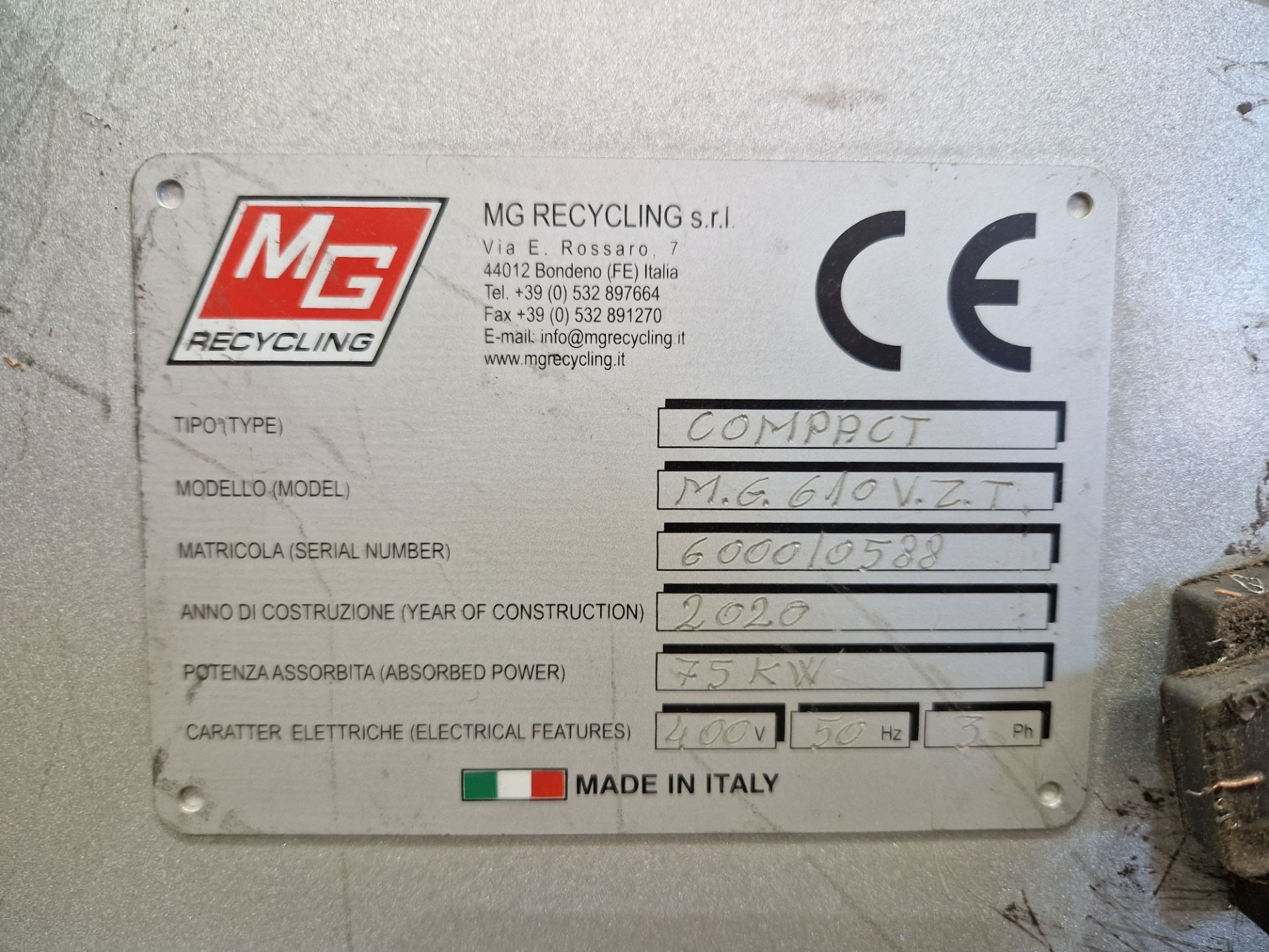 MG RECYCLING 610 VZT Cable Seperation System, Serial no. 6000/0588, YoM 2020Please read the - Image 8 of 9