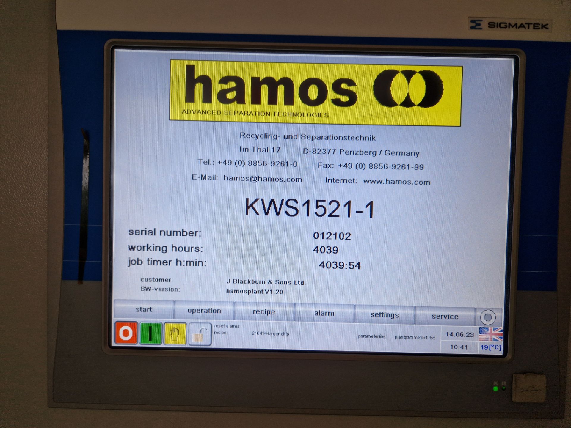 HAMOS KWS 1521-1 Electrostatic Separator , Serial no. 012102, YoM 2021, Working Hours 4039, with - Image 15 of 15