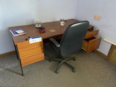 Steel Framed Pedestal Desk, with leather effect upholstered swivel armchairPlease read the following