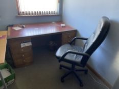 Contents of Office Furniture, including pedestal desk, steel framed table, leather effect