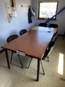 Assorted Canteen Furniture, including two tables and seven fabric upholstered stand chairsPlease