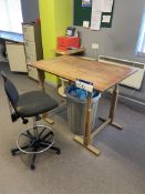 Timber Table, with swivel stand chair and curved shelving unitPlease read the following important