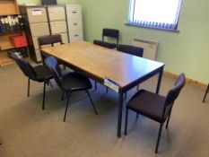Steel Framed Meeting Table, with nine fabric upholstered stand chairsPlease read the following