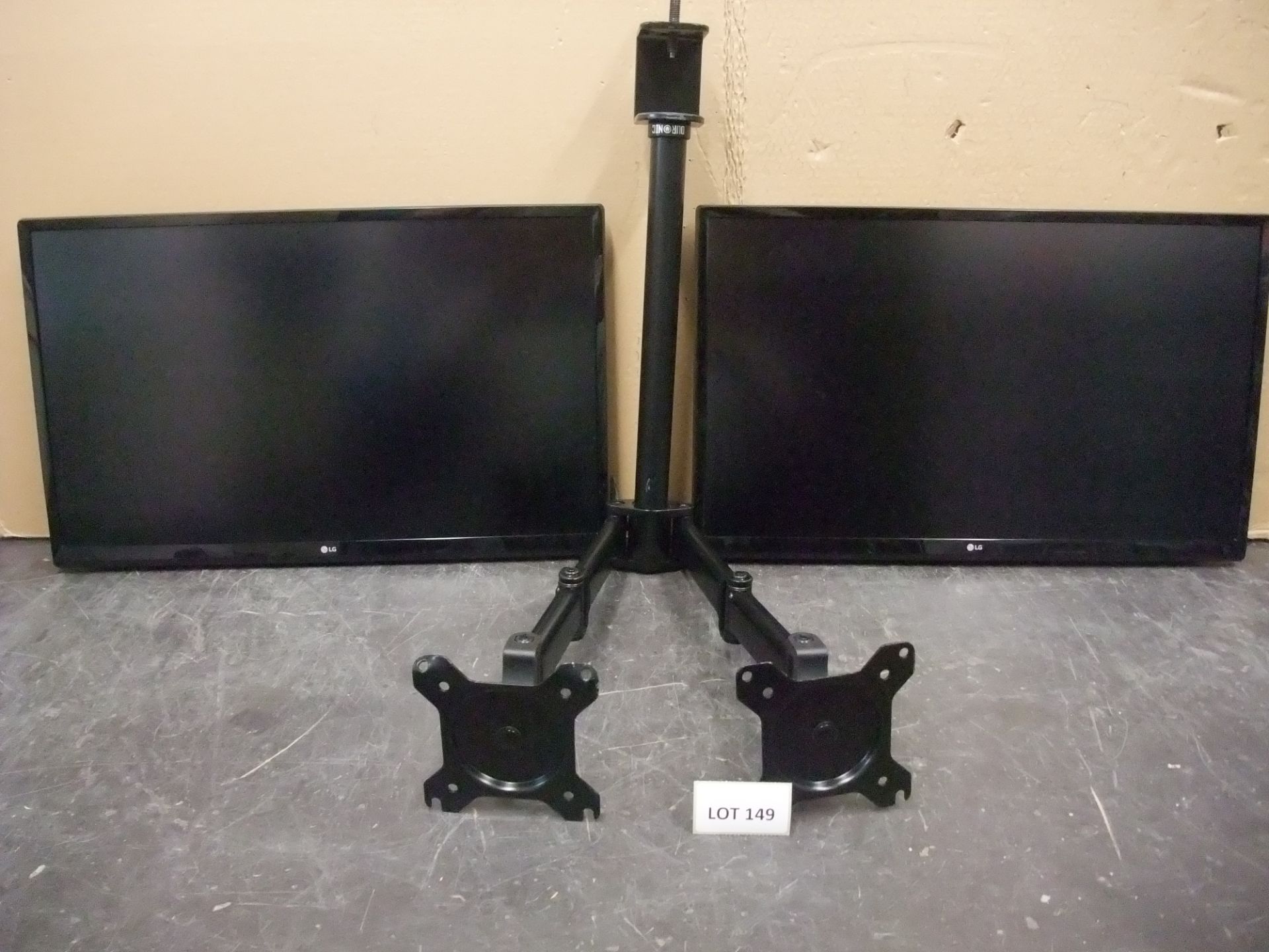 Two LG 24UD58-B 24in. Monitors, with twin deskmount monitor armsPlease read the following