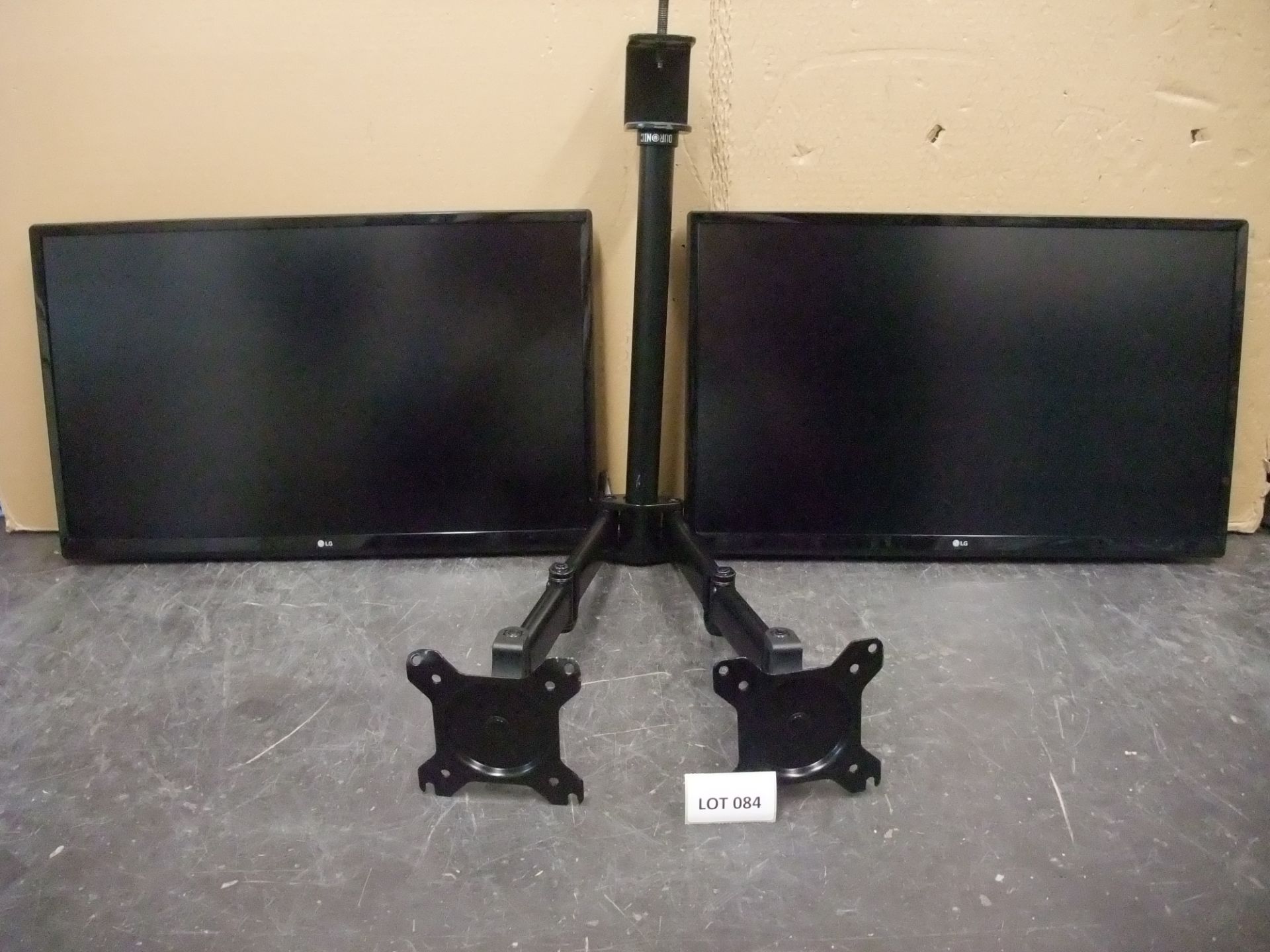 Two LG 24UD58-B 24in. Monitors, with twin deskmount monitor armsPlease read the following
