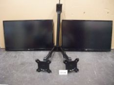 Two LG 24UD58-B 24in. Monitors with twin deskmount monitor armsPlease read the following important