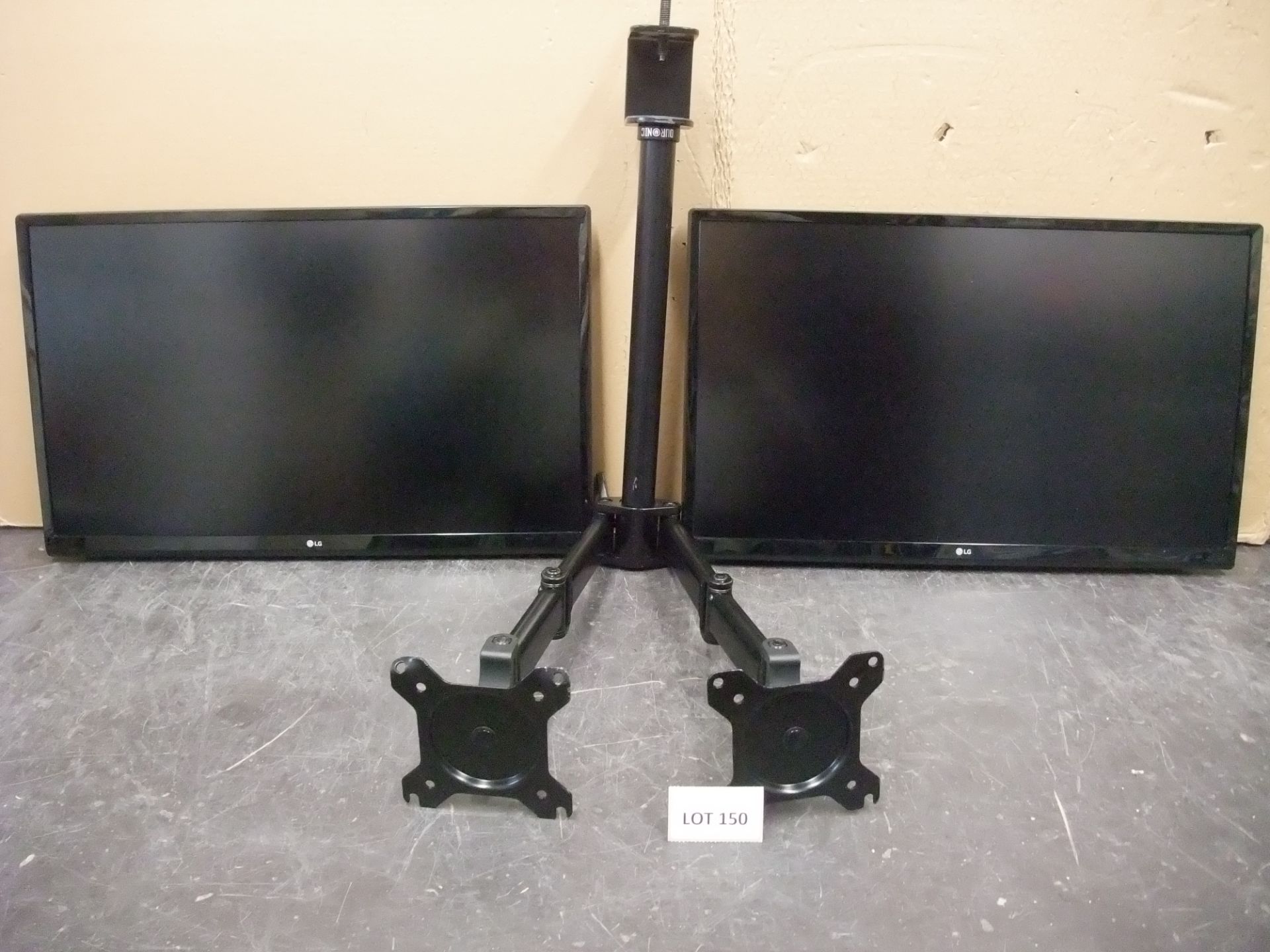 Two LG 24UD58-B 24in. Monitors, with twin deskmount monitor armsPlease read the following