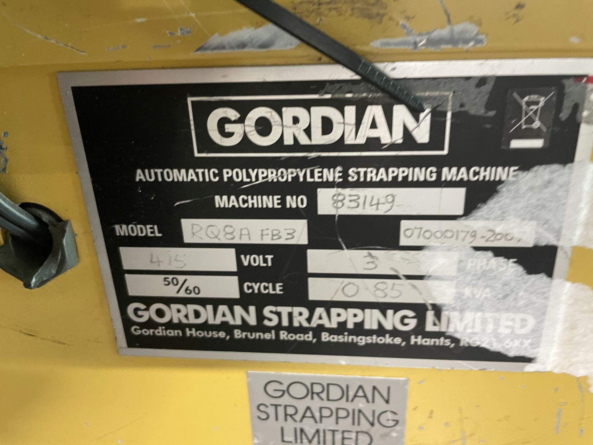 Gordian STRAPACK RQ8A FB3 STRAPPING MACHINE, serial no. 83149, Lots Located Caledonia House, 5 - Image 5 of 5
