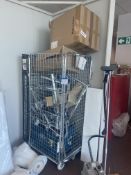 Wire Mesh Trolley, with contents including shelving brackets, Lots Located Caledonia House, 5